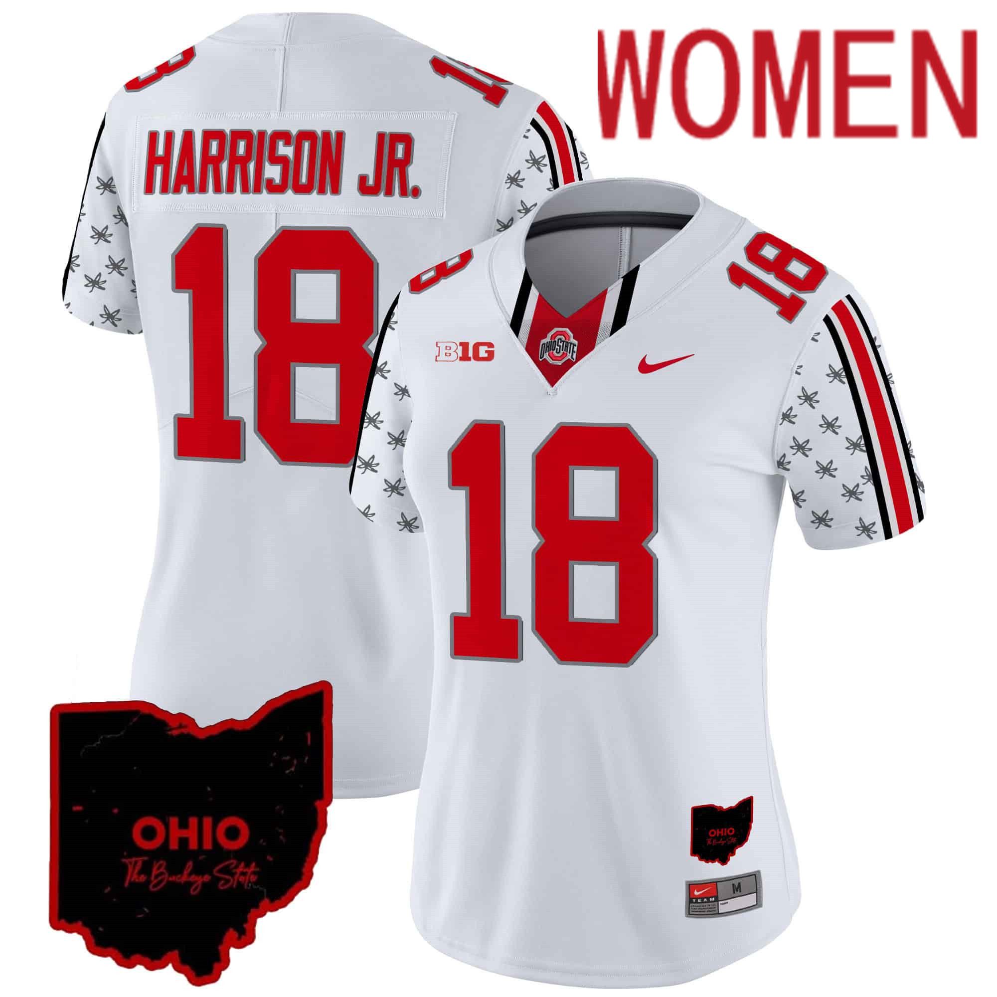 Women Ohio State Buckeyes 18 Harrison jr White 2024 Nike Home Patch Vapor Limited NCAA Jersey